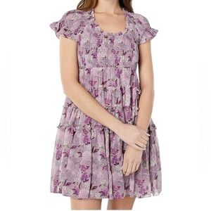En Saison Luiciate Purple floral Tiered Mini Dress